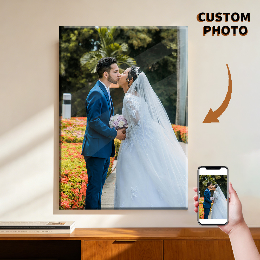 Engraved Wood Frame - 1枚のカスタマイズされた写真をキャンバスに印刷し、DIY木製フレームまたはフレームレスポスターで囲みます。恋人、家族、友人へのパーソナライズされたカスタム写真です。