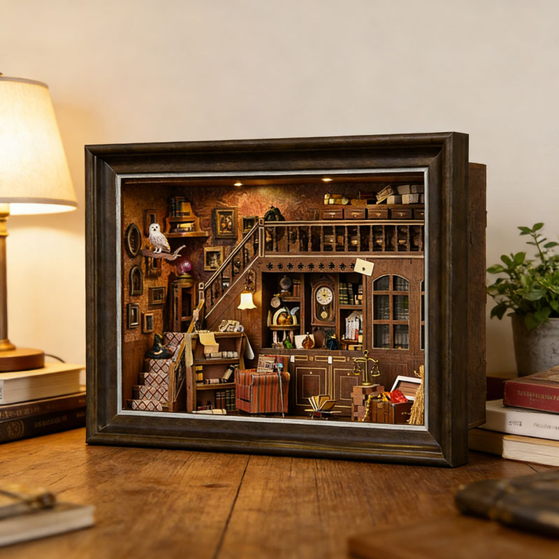 DIY 3D木製ブックヌックキット ミニチュアドールハウス  - Engraved Wood Frame のレビューと価格