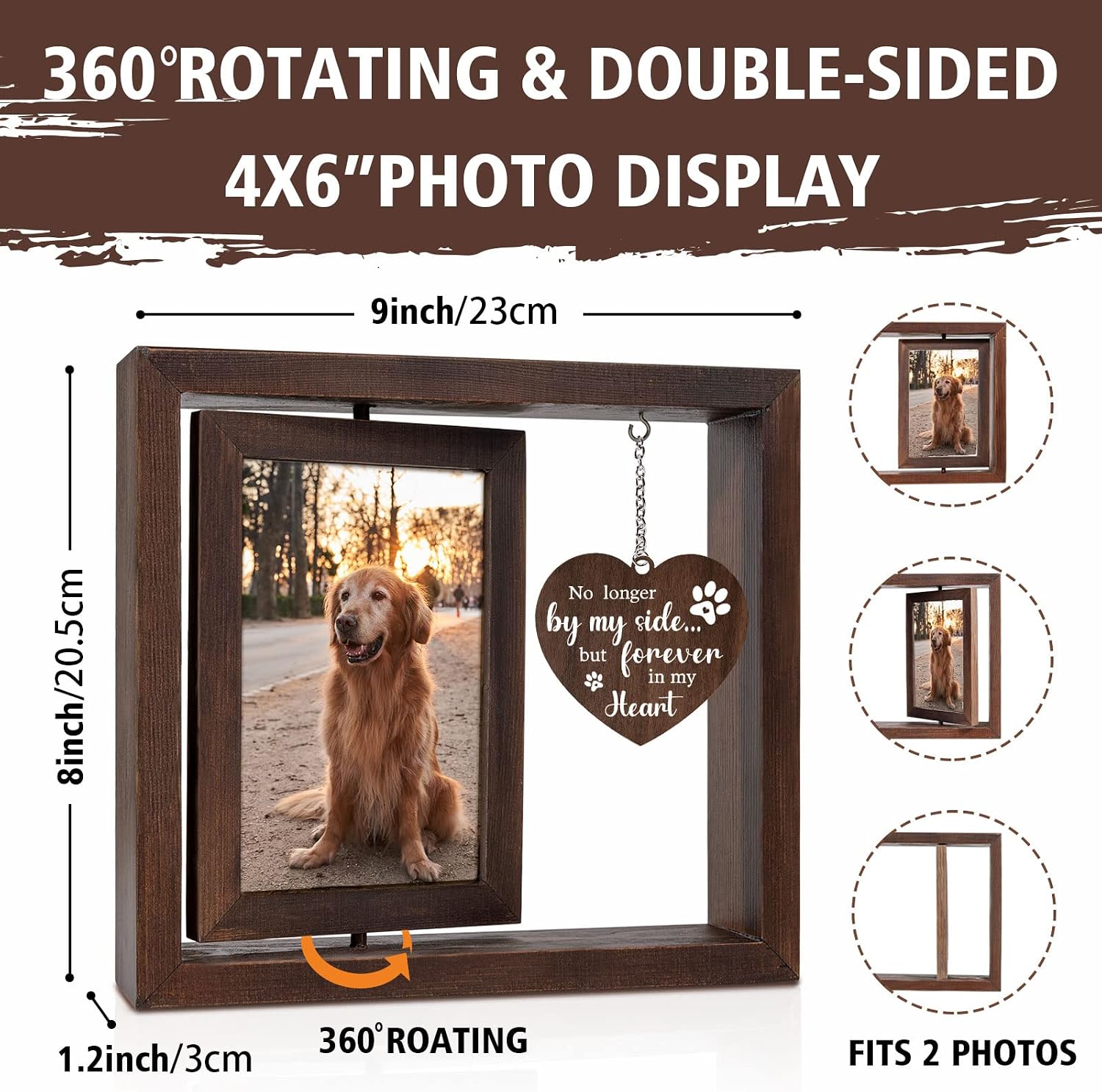 ペットメモリアルフォトフレーム 犬猫用 木製 4x6インチ写 - Engraved Wood Frame のレビューと価格