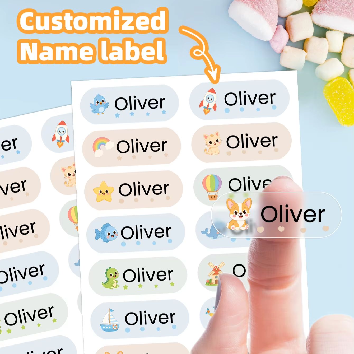 1-400枚のカスタム漫画名前ステッカー、ギフトバッグ、封筒 - Personalised Candle Label のレビューと価格