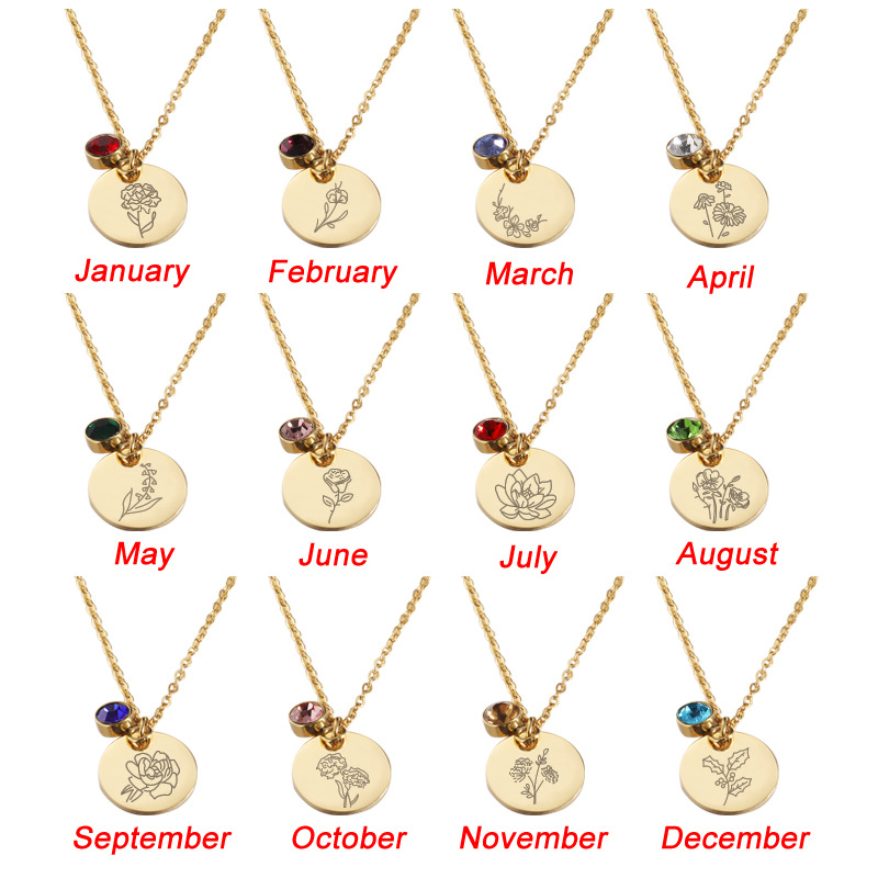 女性用クリスタルストーンネックレス,誕生日用,月,花,ステン - Birth Flower Necklace のレビューと価格