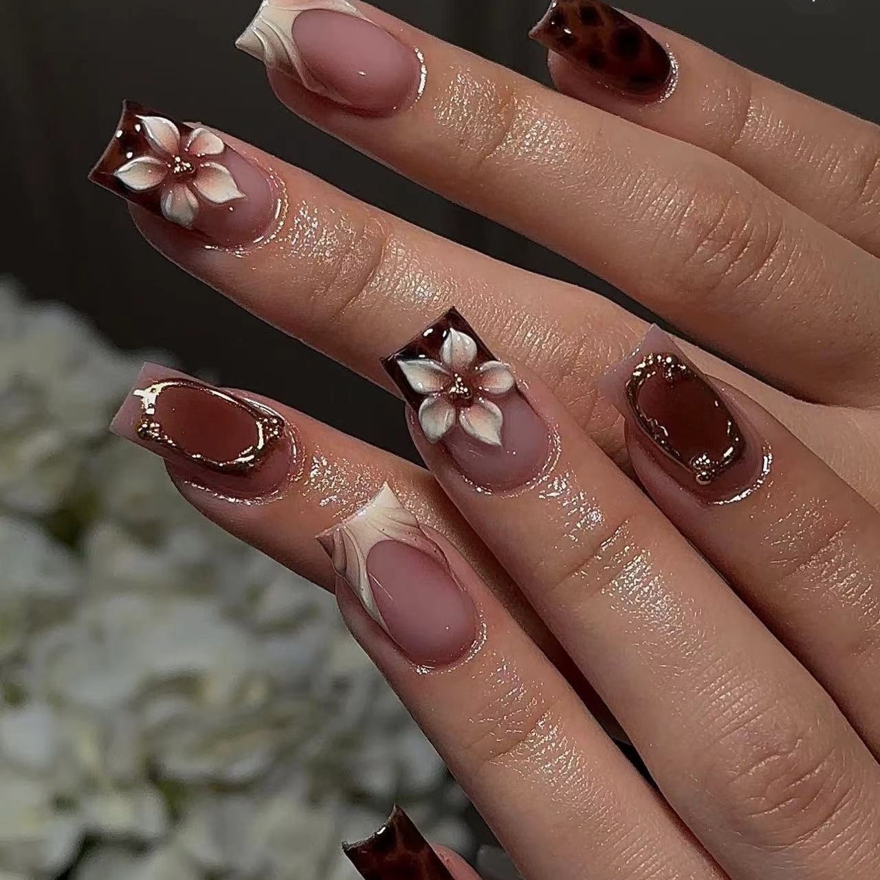 女性用ショートスクエアフェイクネイル、ガールズファッションブ - Pressed Flower Art のレビューと価格